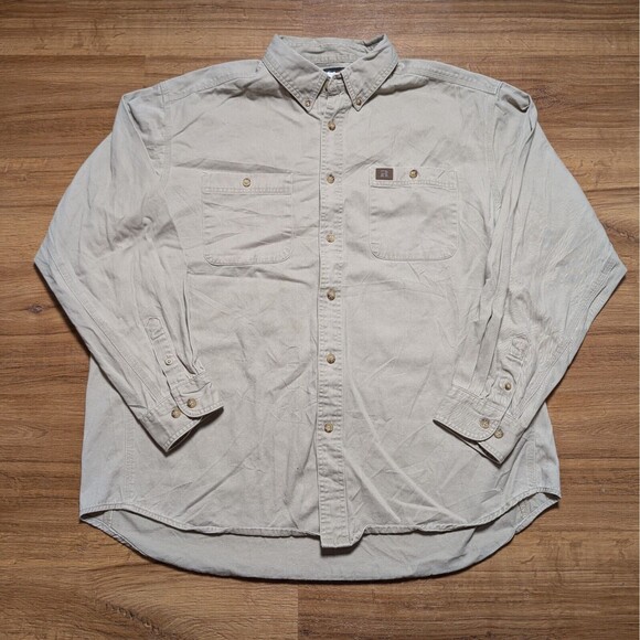 Wrangler Riggs Workwear Button Down Shirt Men's Size XXL Beige Long Sleeve - Picture 1 of 11